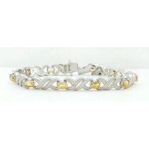 Genuine 7.40 Cts Yellow Topaz & Diamond Bracelet 14k White Gold Plated